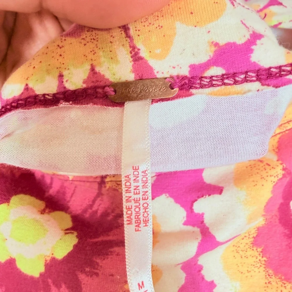 Free People Give Me More Crop Top Pink Floral Puff Sleeve Square Neck M Retro